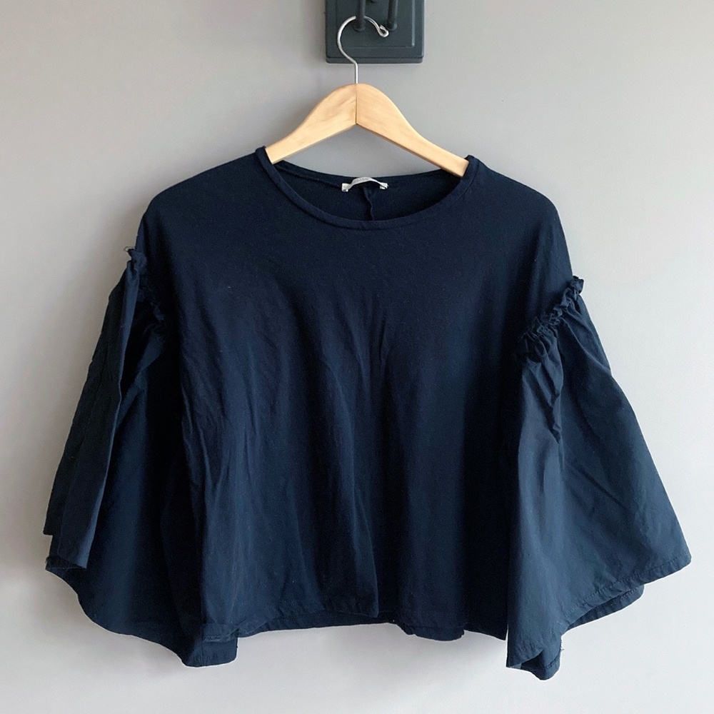 Zara Trafaluc Black Bell Sleeve Top